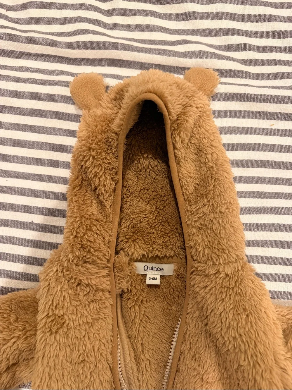Brown Teddy Faux-Fur Baby Hoodie with Ears